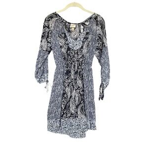 Knox Rose Boho Dress blue and white semi sheer paisley print size XS pheasant